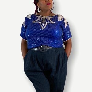 Vintage Sequin Royal Blue Top